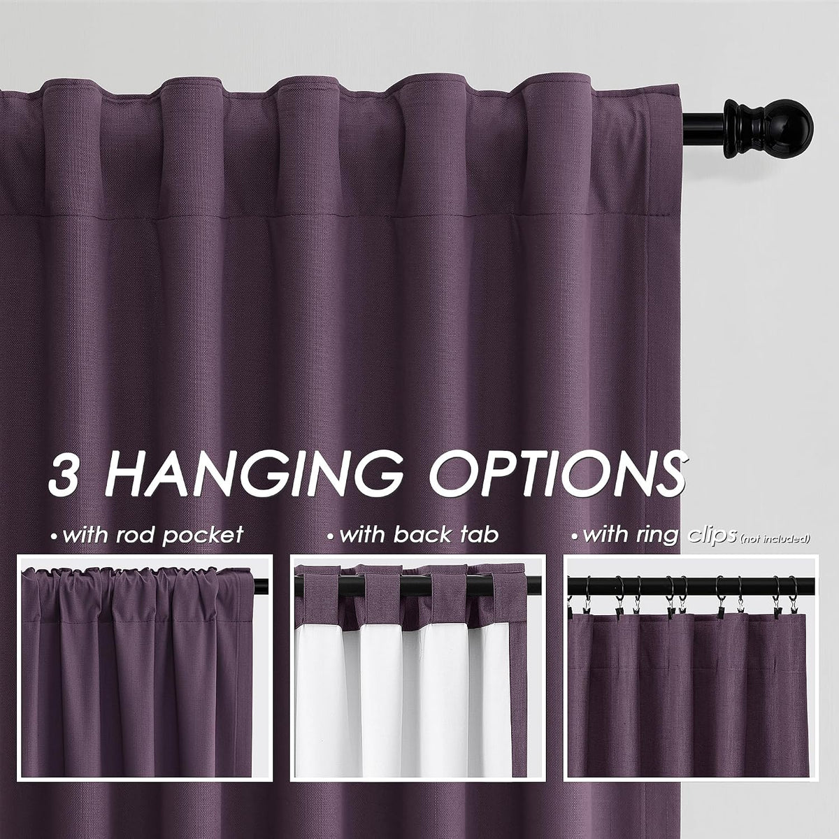 84"L x 52"W linen curtains in Plum, alternate view 3