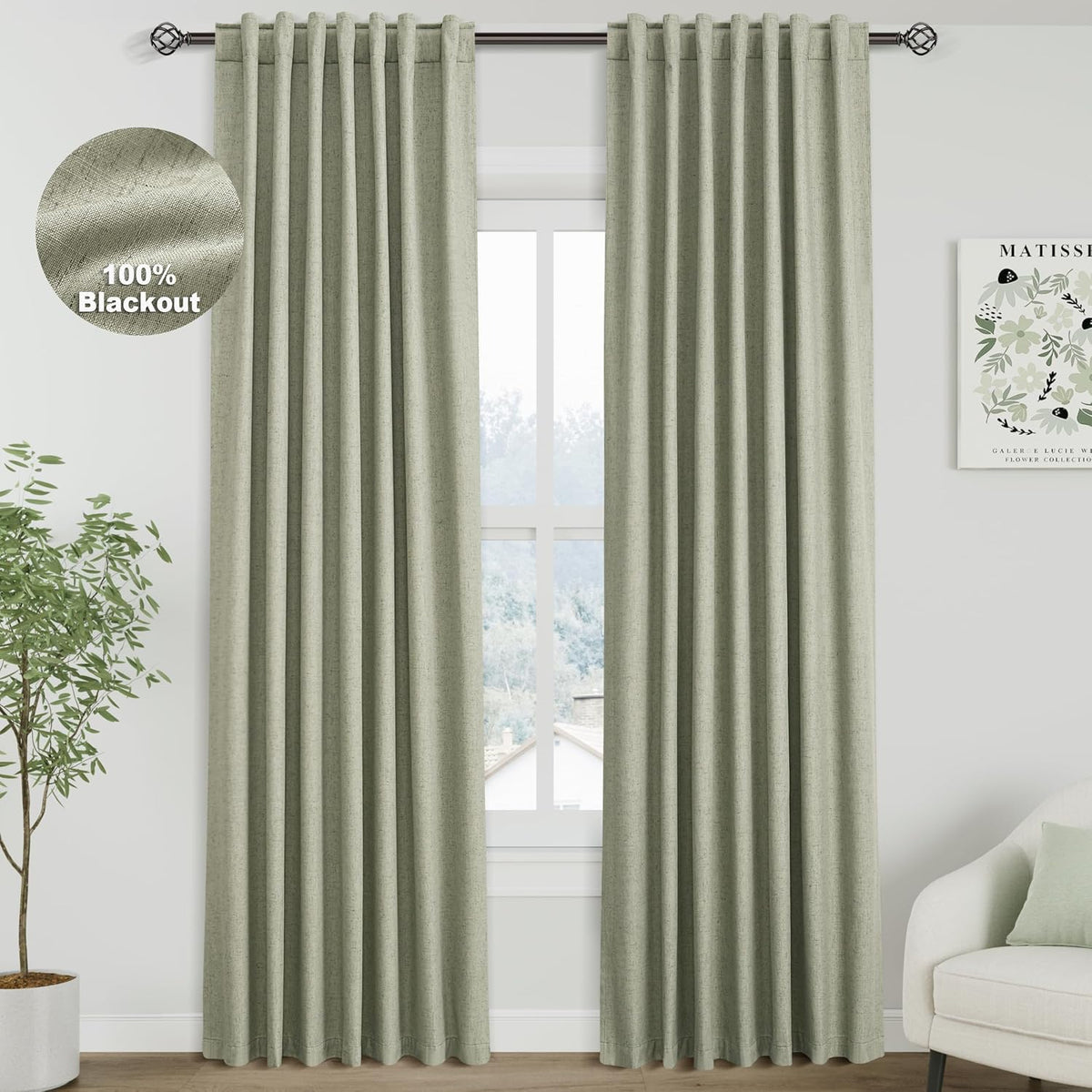 84"L x 52"W linen curtains in Sage Green