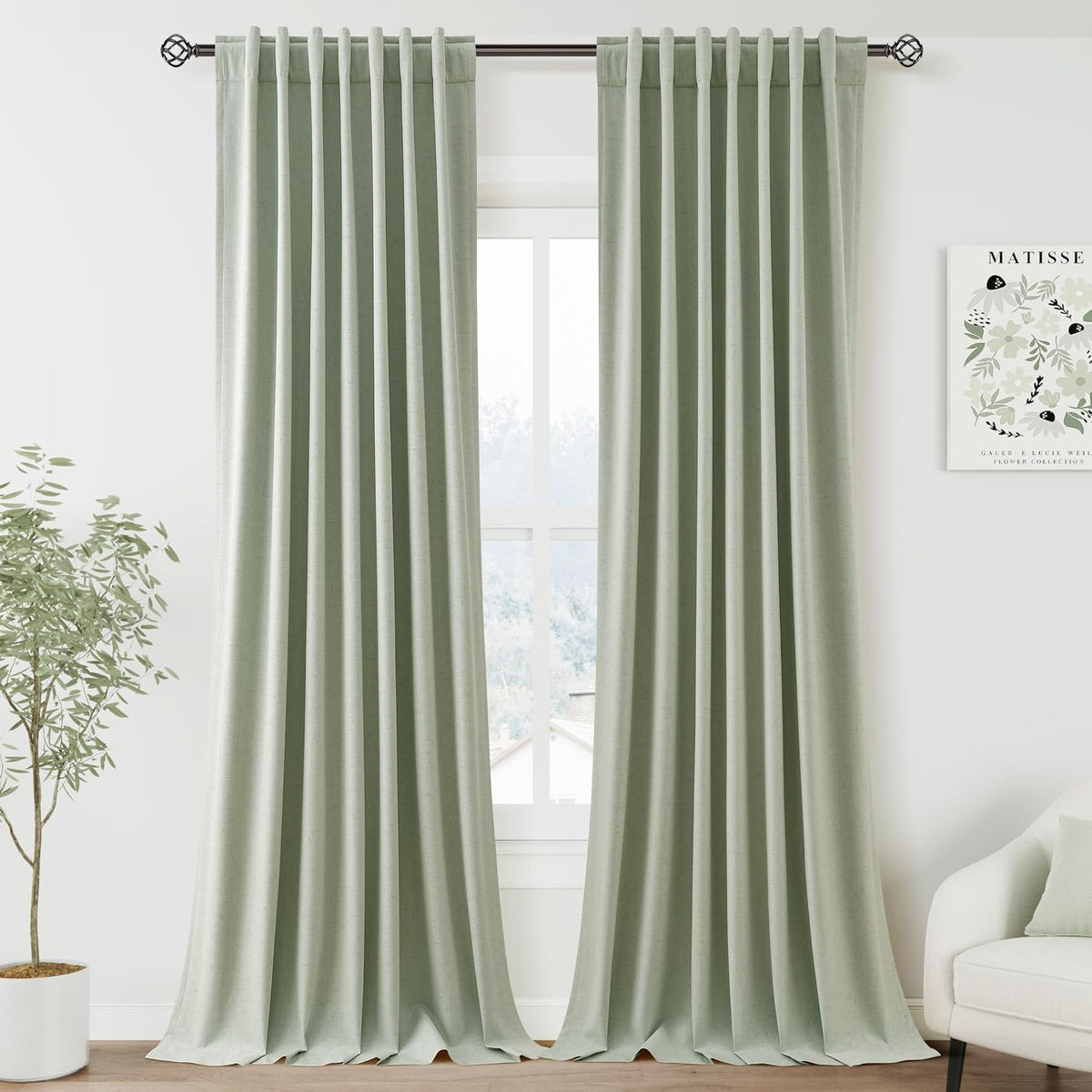90"L x 52"W linen curtains in Mist Sage