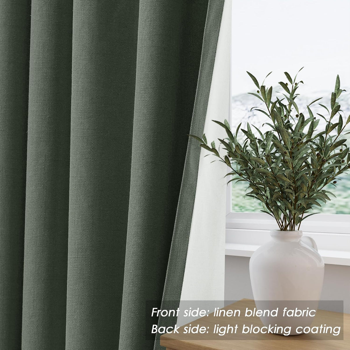 90"L x 52"W linen curtains in Olive Green, alternate view 7