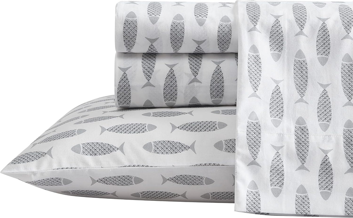 King cotton bedding sets in Woodblock Fish Grey, alternate view 2