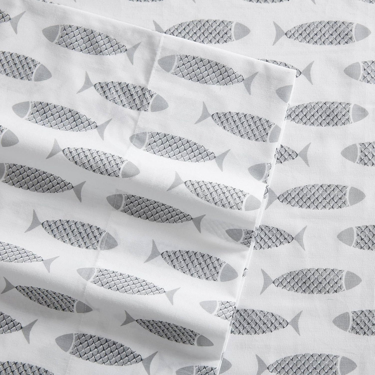 King cotton bedding sets in Woodblock Fish Grey, alternate view 3