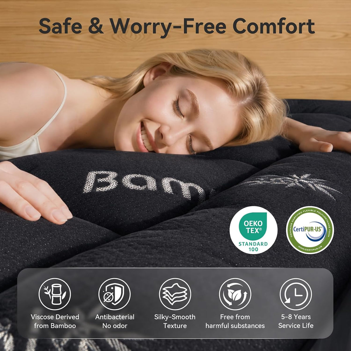 California King polyester mattress toppers in Black, alternate view 8