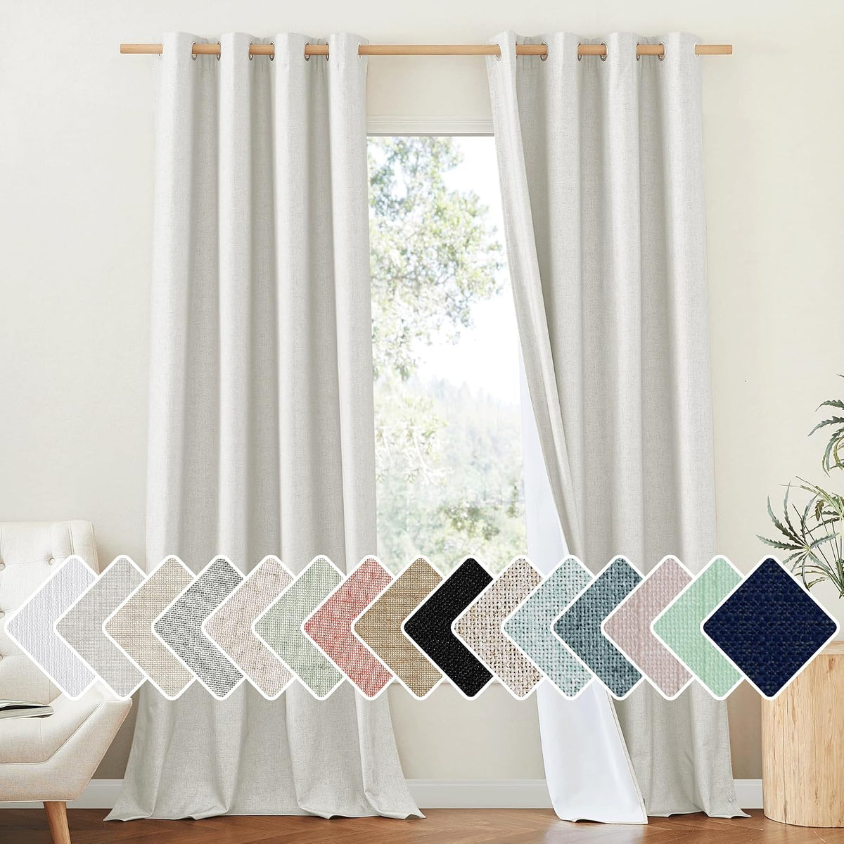 102"L x 52"W linen curtains in Ivory