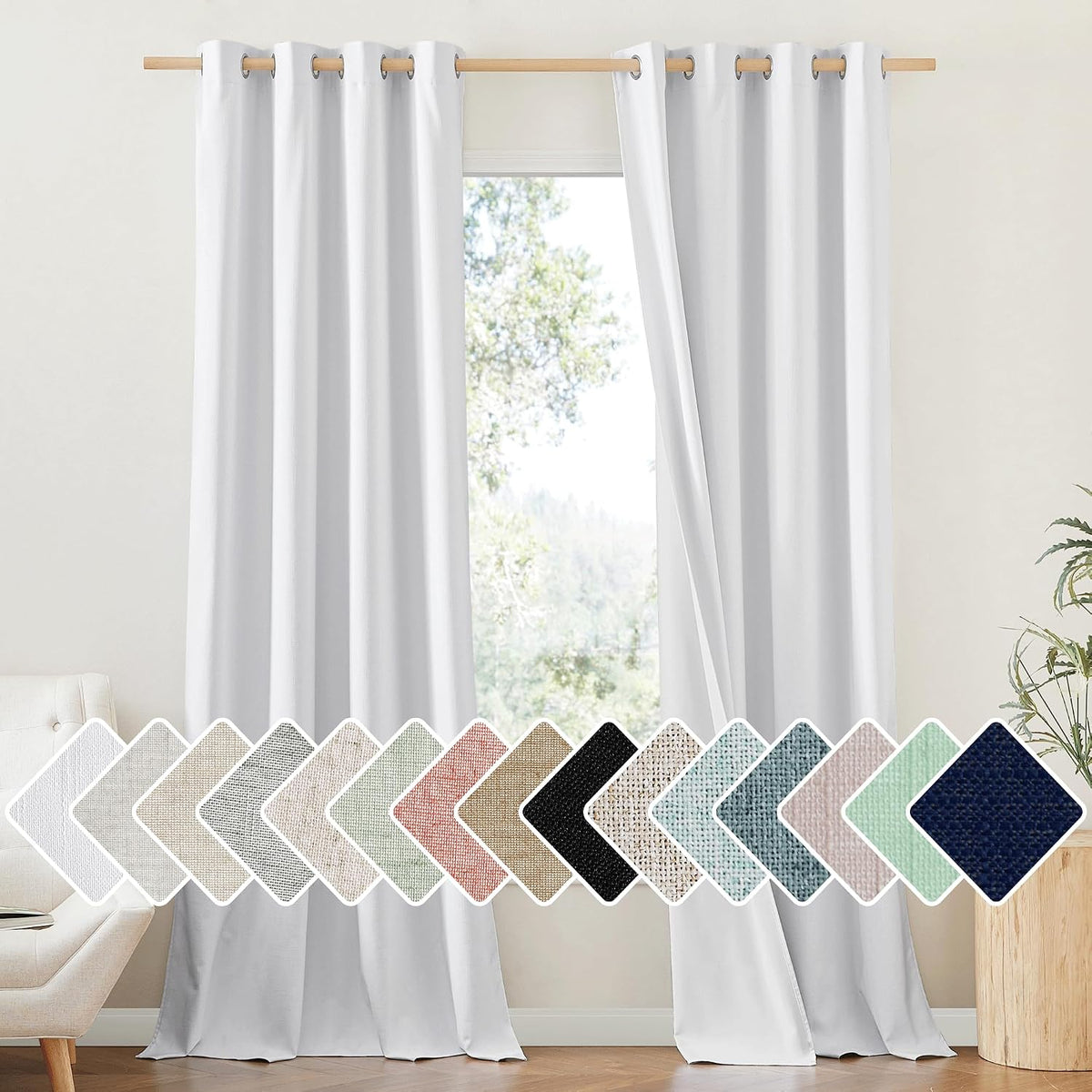 102"L x 52"W linen curtains in White