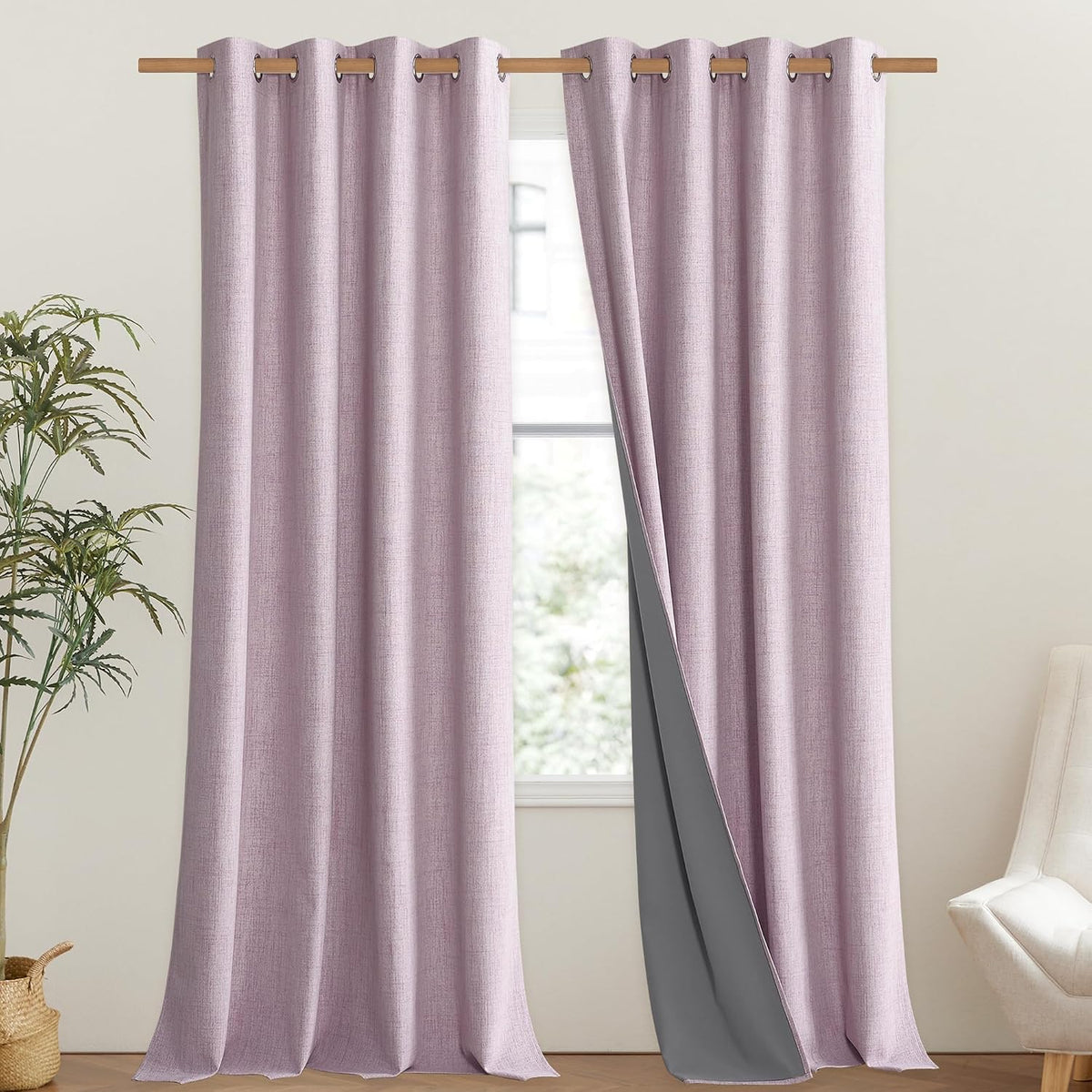 102"L x 52"W polyester curtains in Pink, alternate view 2