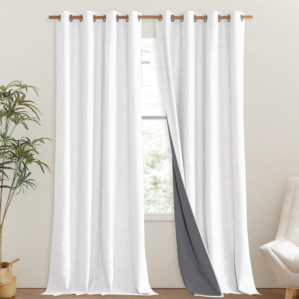 108"L x 52"W polyester curtains in Greyish White, alternate view 2