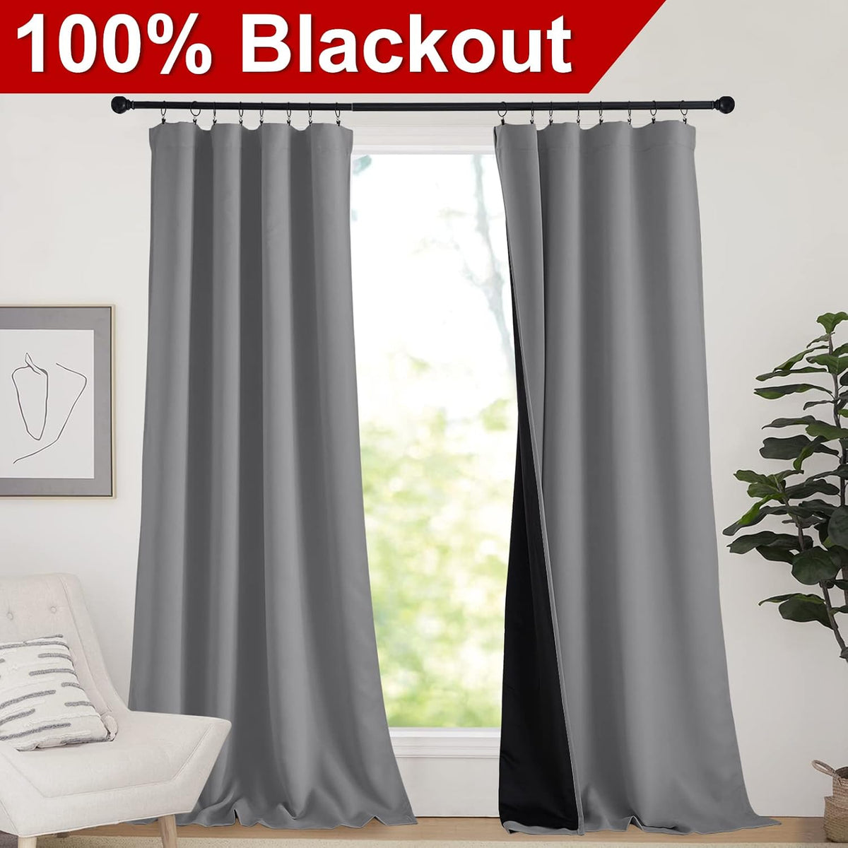 108"L x 52"W polyester curtains in Silver Grey, alternate view 2
