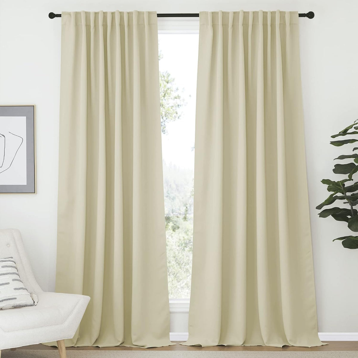 108"L x 70"W polyester curtains in Beige