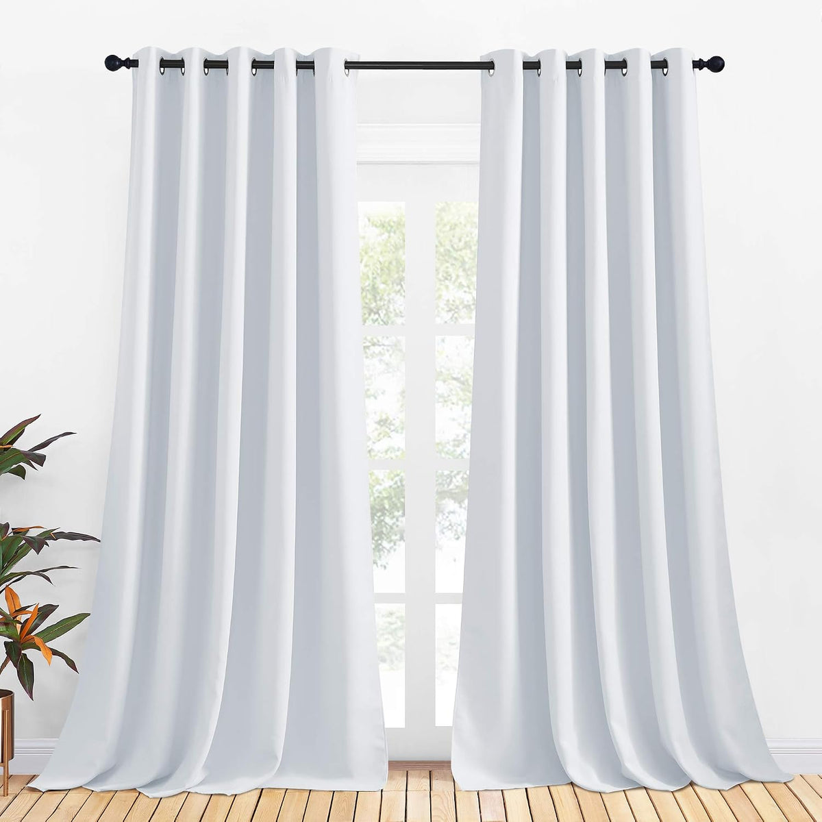 108"L x 70"W polyester curtains in Greyish White