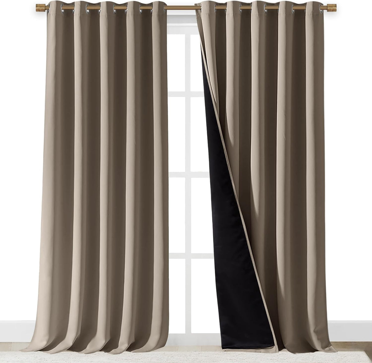 108"L x 70"W polyester curtains in Taupe