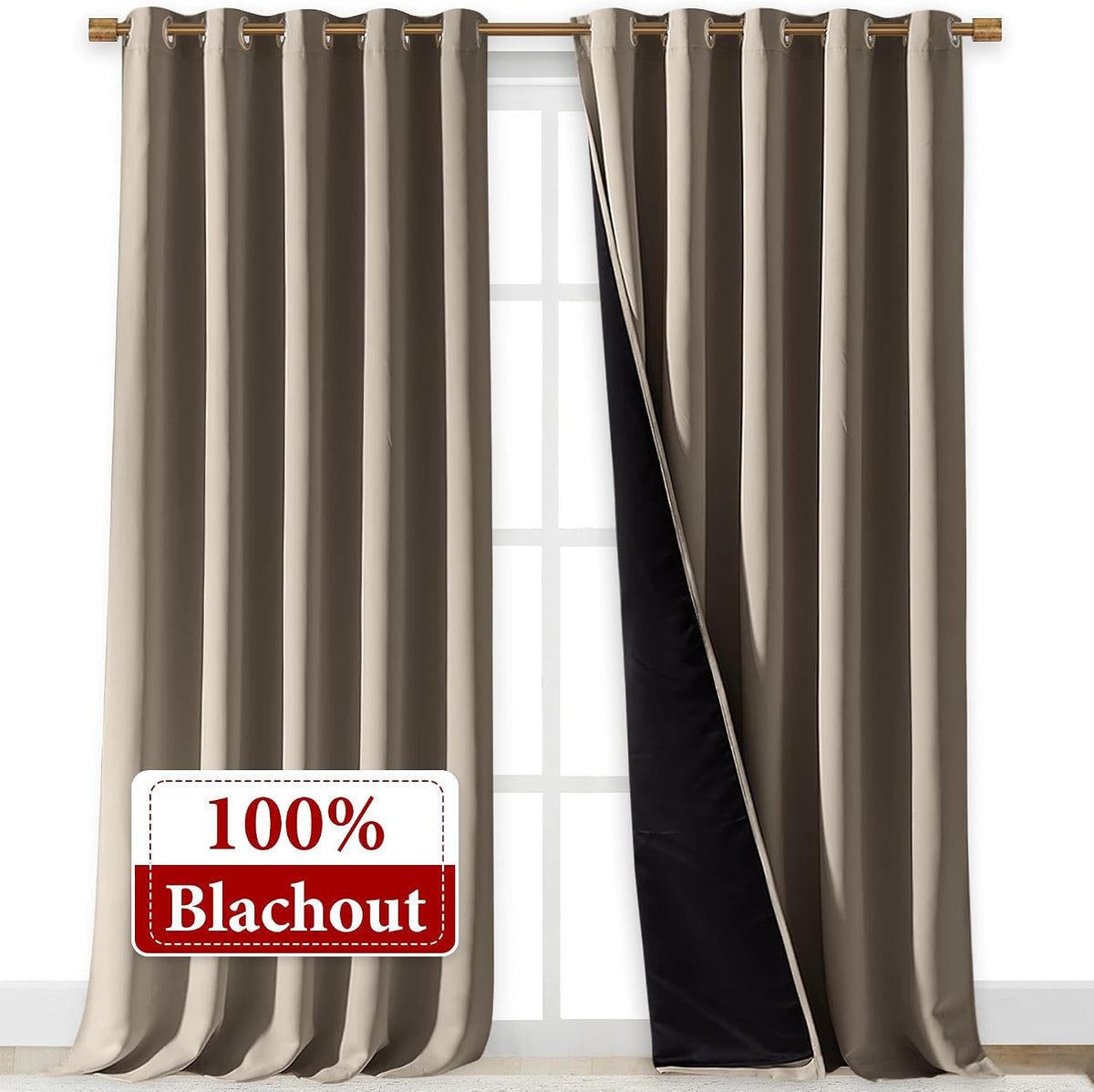 108"L x 70"W polyester curtains in Taupe, alternate view 2