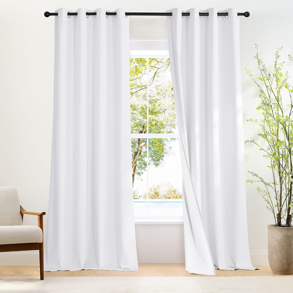 120"L x 52"W fabric curtains in White