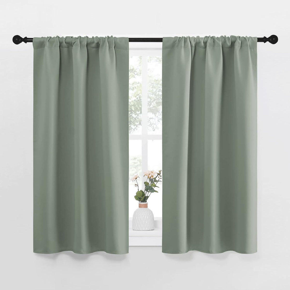 40"L x 34"W polyester curtains in Greyish Green