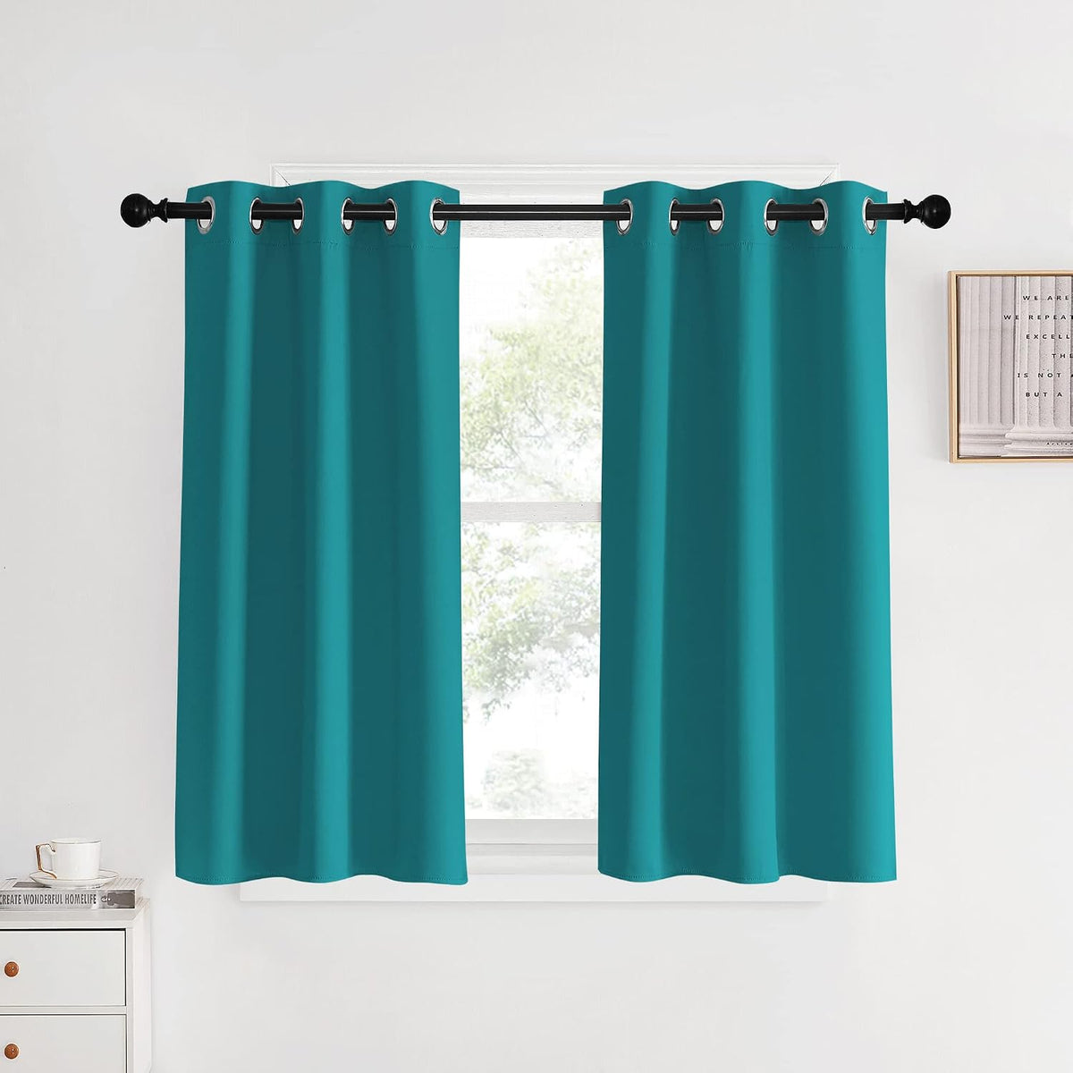 40"L x 34"W polyester curtains in Peacock Teal