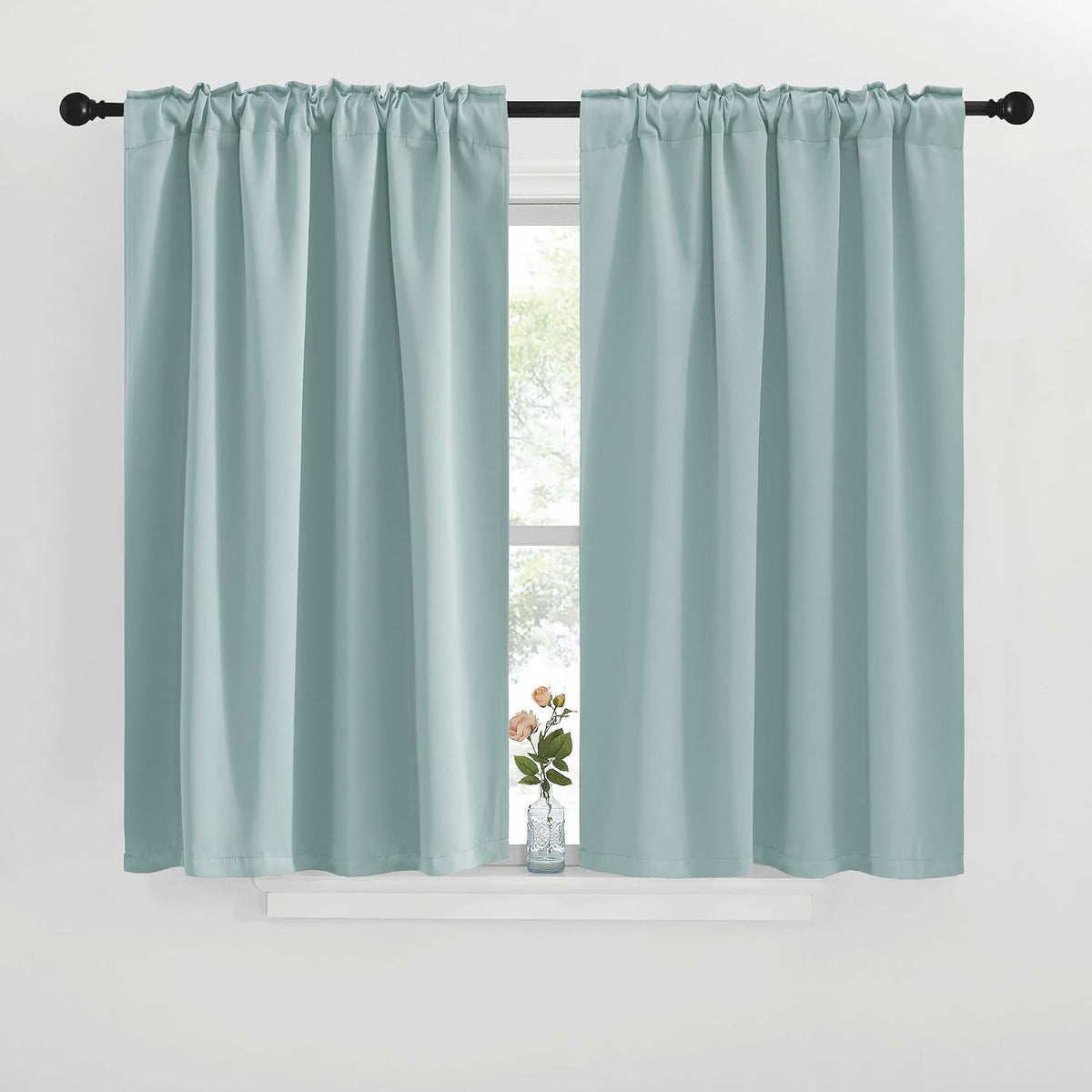 40"L x 42"W polyester curtains in Aqua Blue, alternate view 2