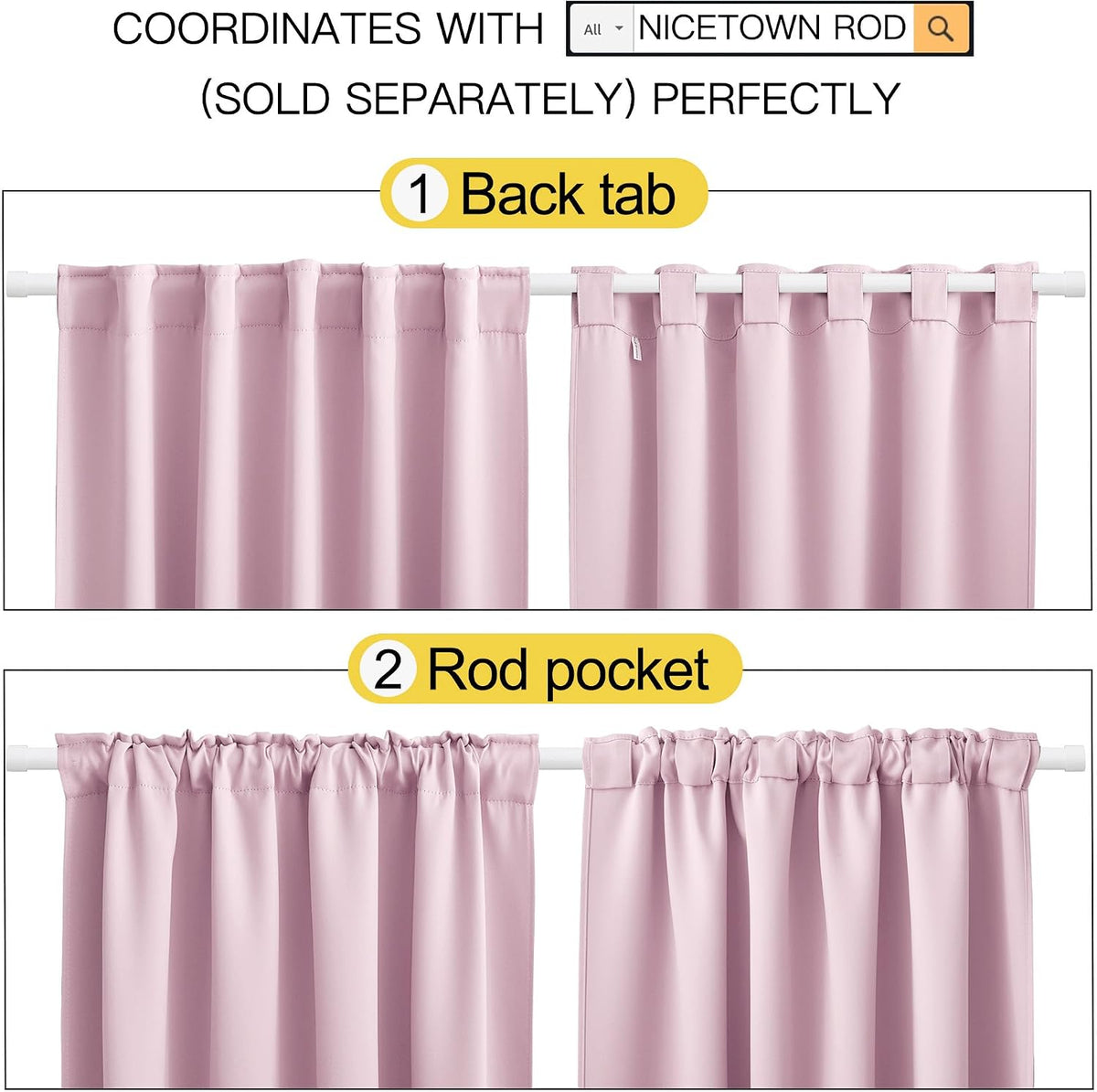 40"L x 42"W polyester curtains in Baby Pink, alternate view 3