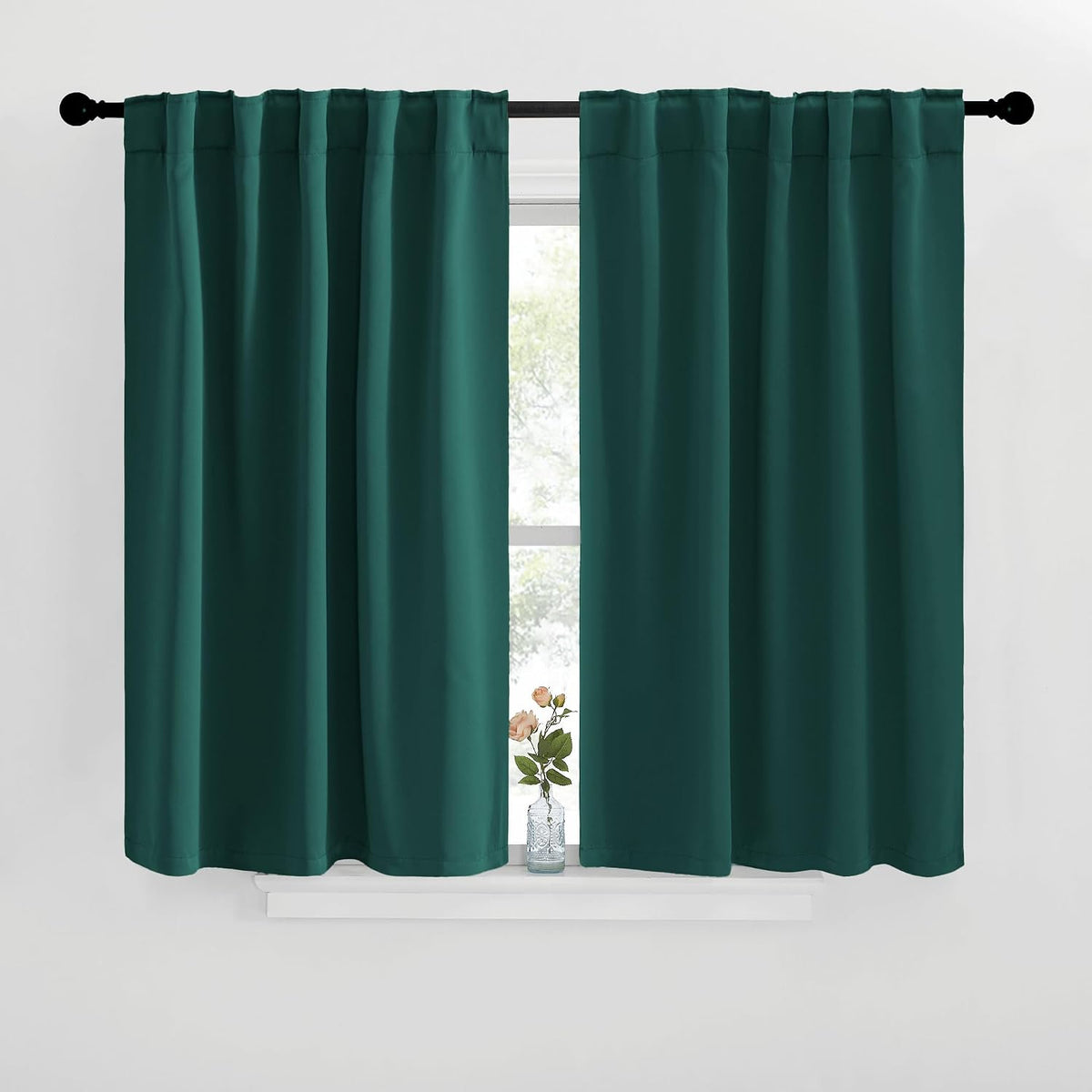 40"L x 42"W polyester curtains in Hunter Green