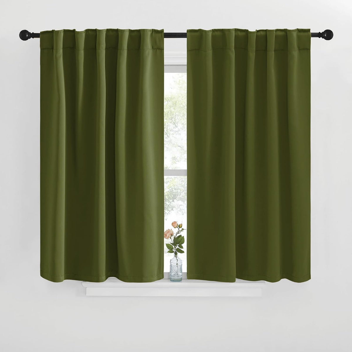40"L x 42"W polyester curtains in Olive Green