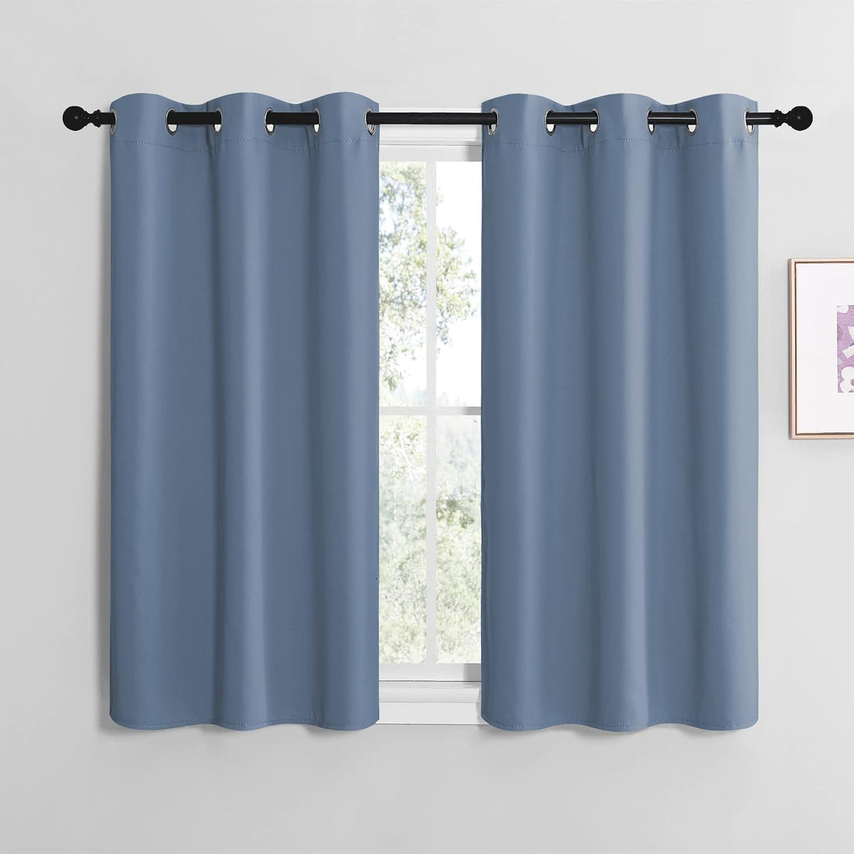 40"L x 42"W polyester curtains in Stone Blue