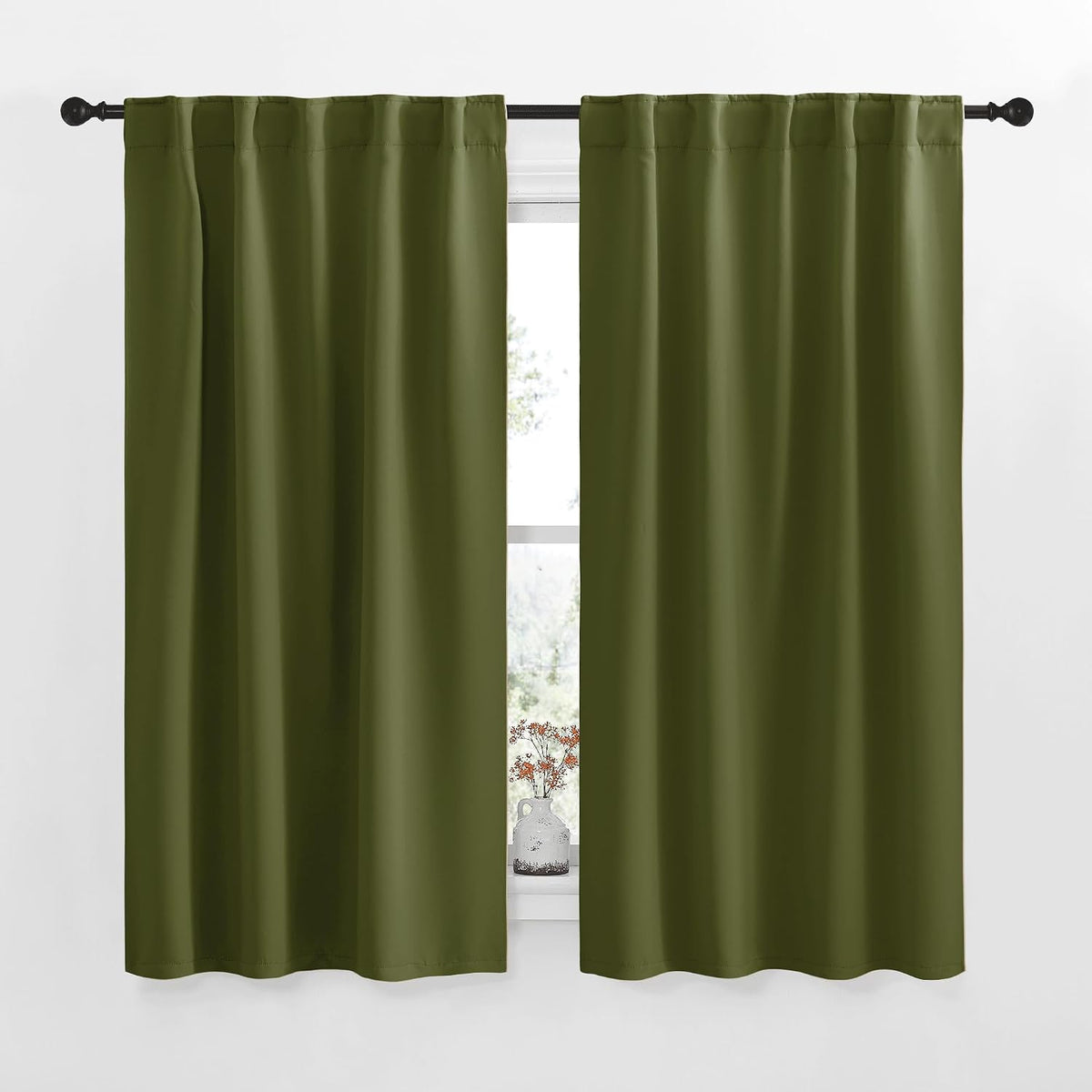 42"W x 50"L polyester curtains in Olive Green