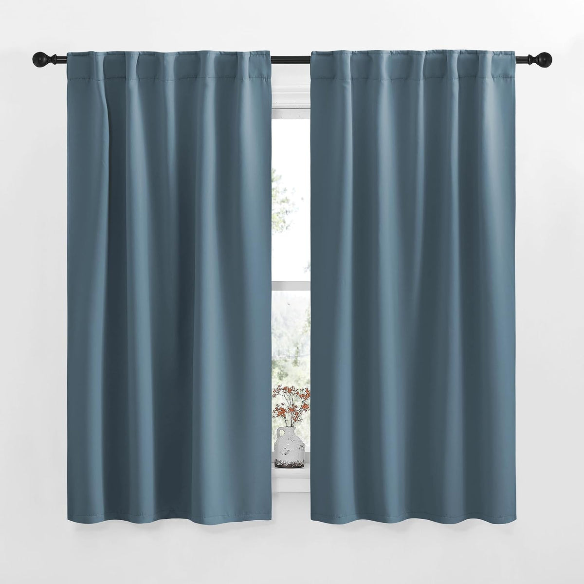42"W x 63"L polyester curtains in Smoky Blue