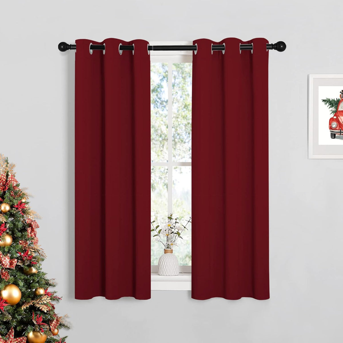 45"L x 29"W polyester curtains in Burgundy Red