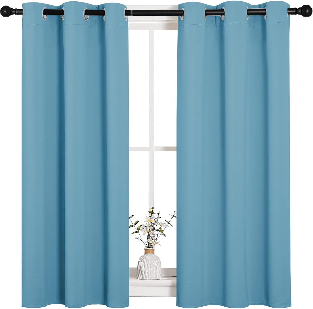 45"L x 34"W polyester curtains in Teal Blue