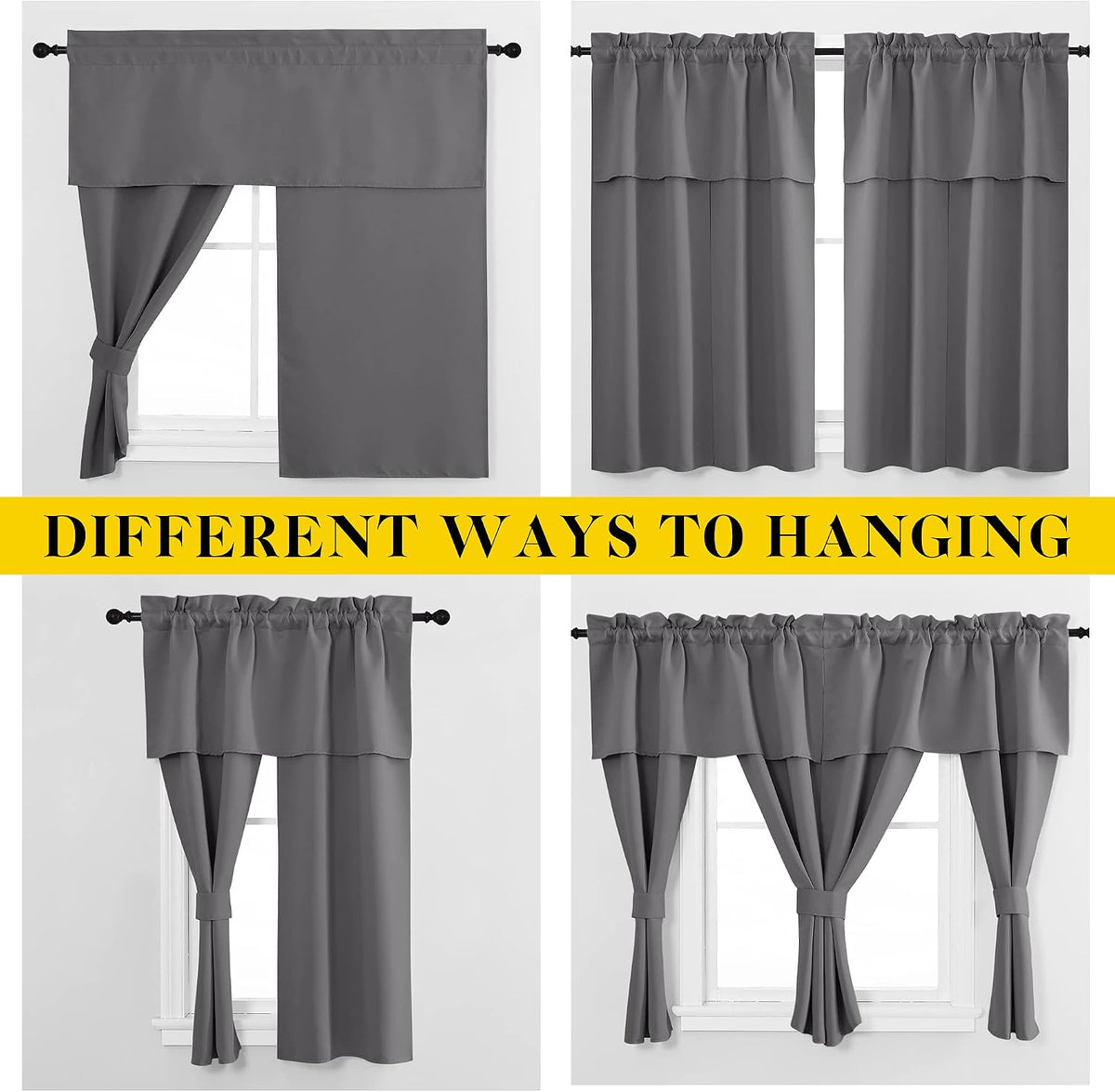 45"L x 52"W polyester curtains in Dark Grey, alternate view 2