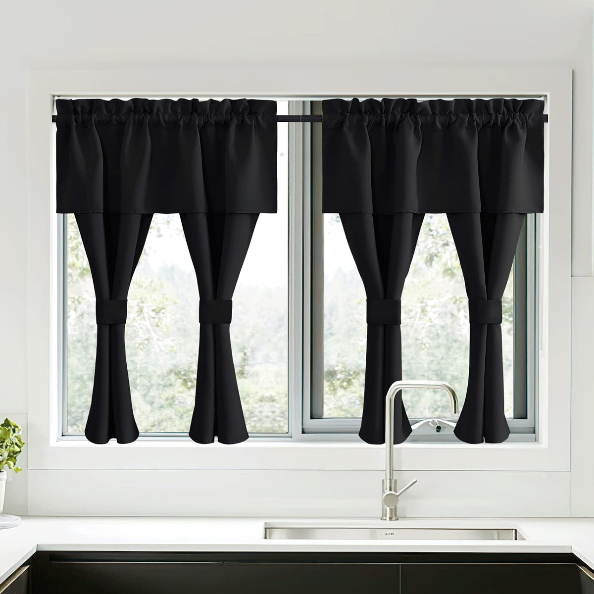 45"L x 52"W polyester curtains in Jet Black