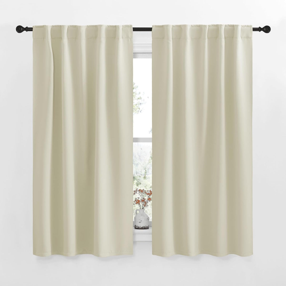 48"L x 34"W polyester curtains in Beige