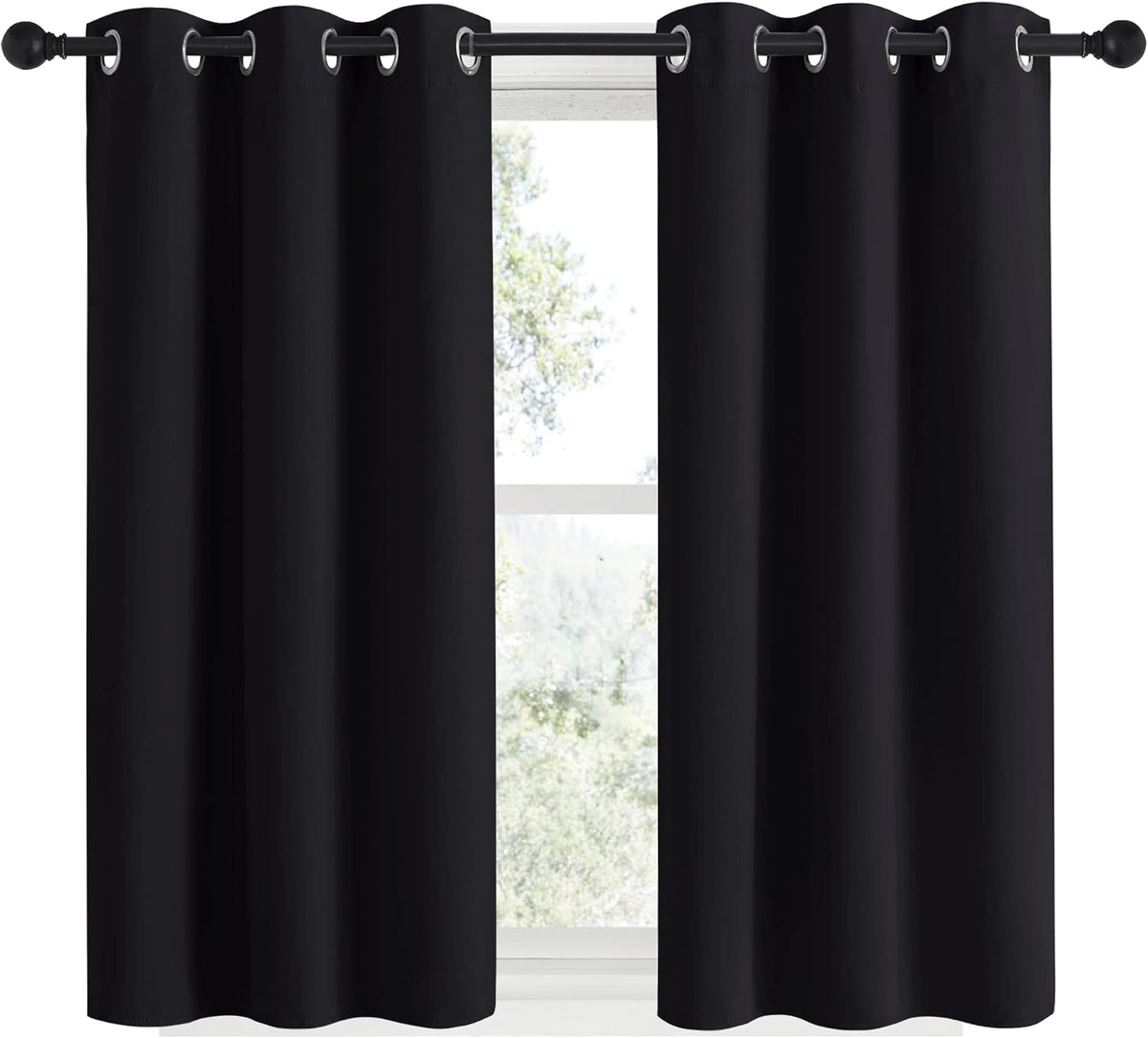 48"L x 34"W polyester curtains in Black, alternate view 2