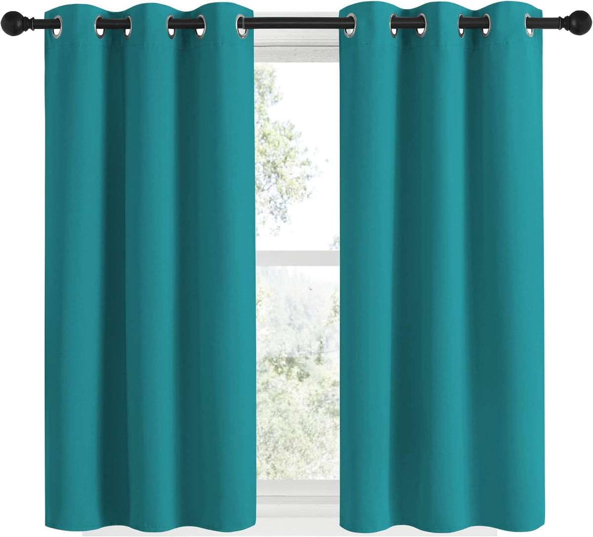 48"L x 34"W polyester curtains in Peacock Teal, alternate view 2
