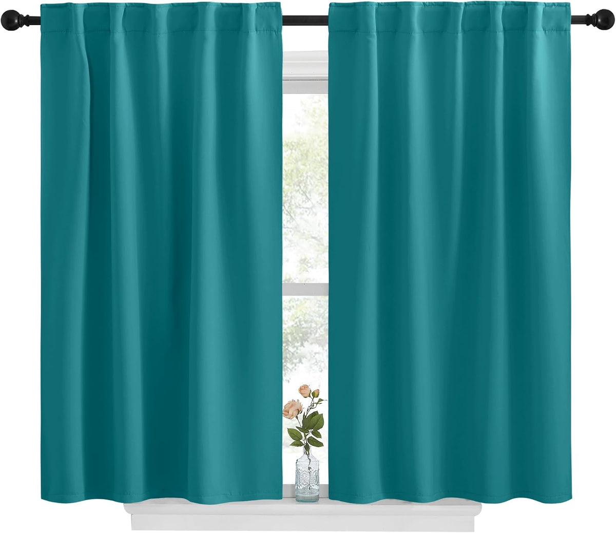 48"L x 34"W polyester curtains in Peacock Teal