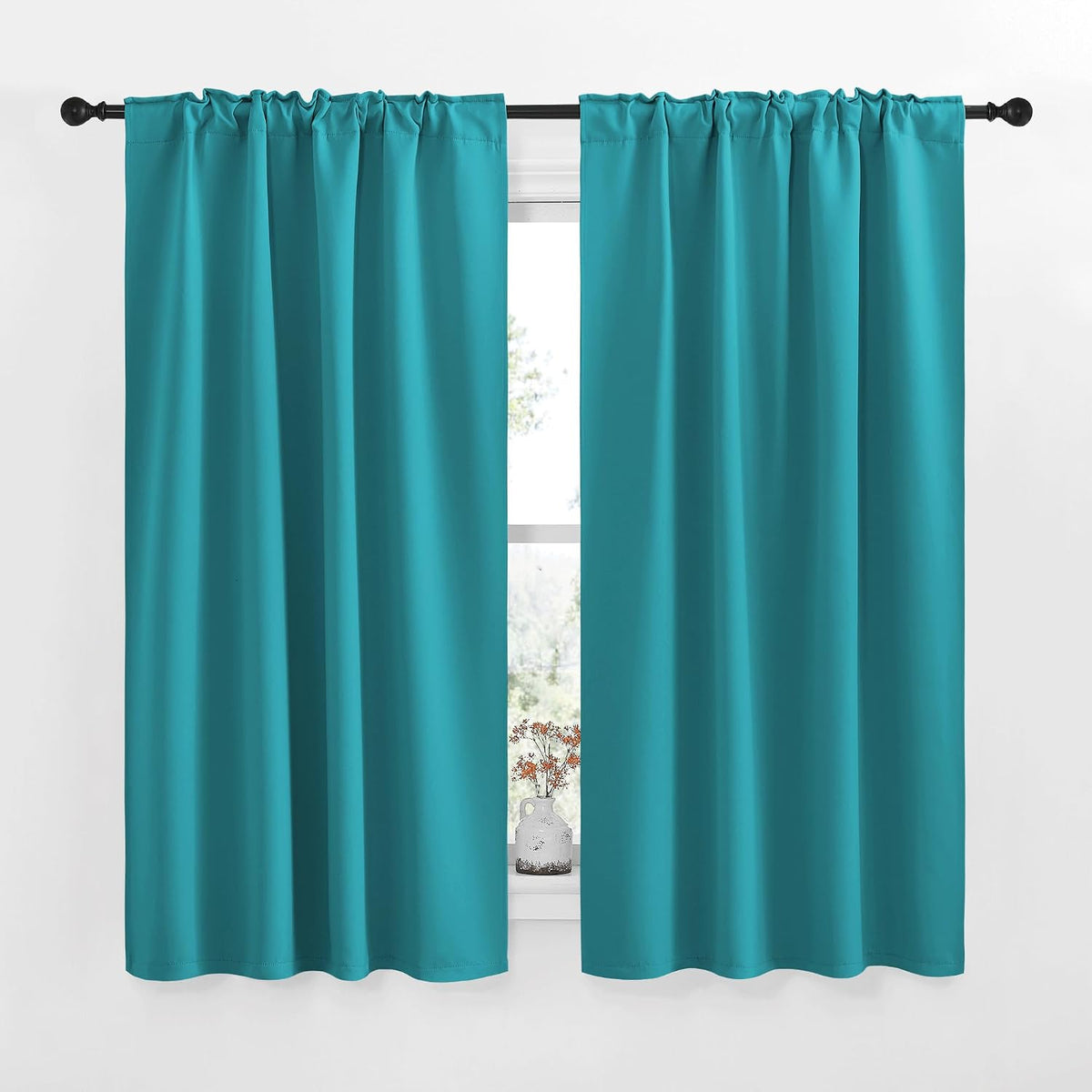 48"L x 34"W polyester curtains in Peacock Teal, alternate view 2