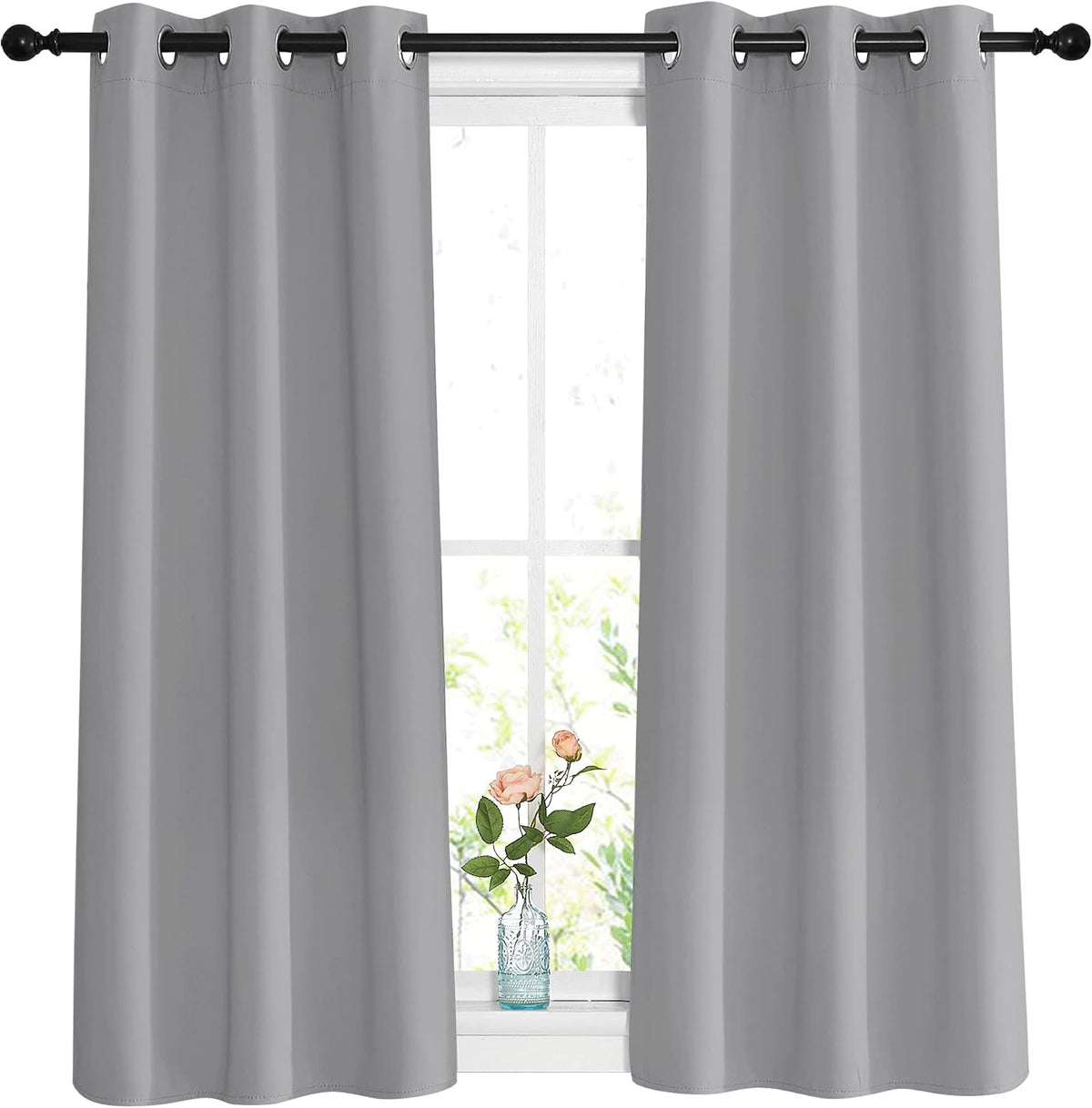 48"L x 37"W fabric curtains in Silver Grey