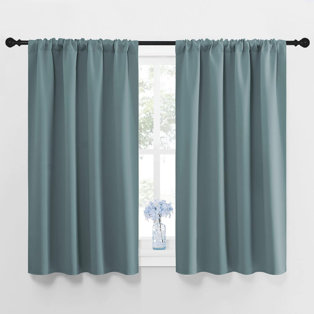 48"L x 42"W polyester curtains in Greyish Blue