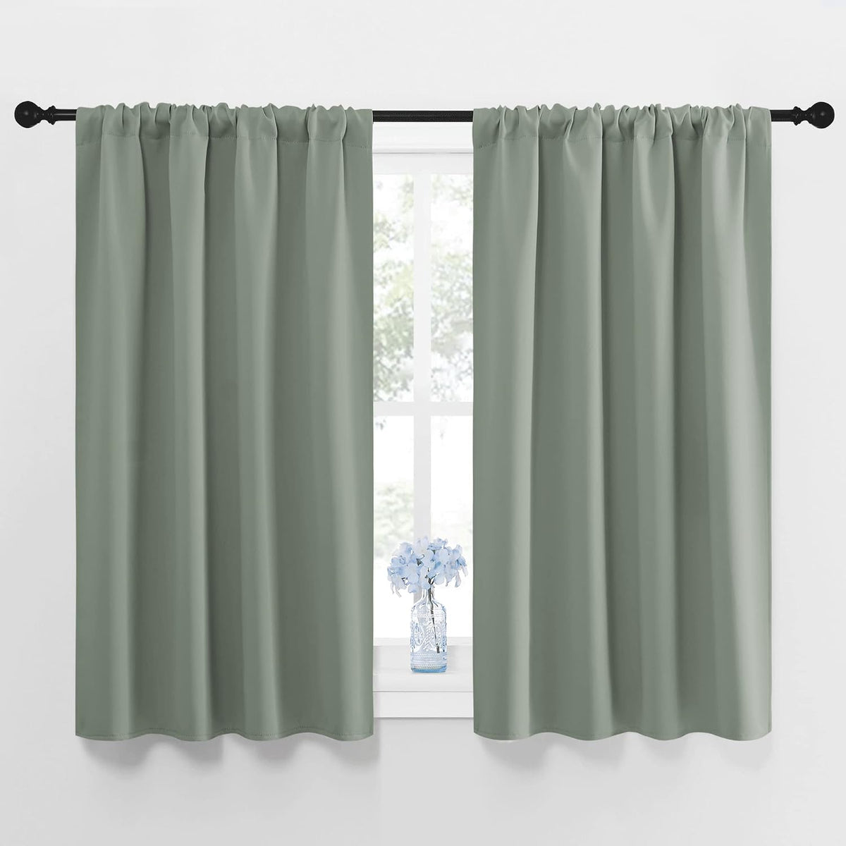 48"L x 42"W polyester curtains in Greyish Green