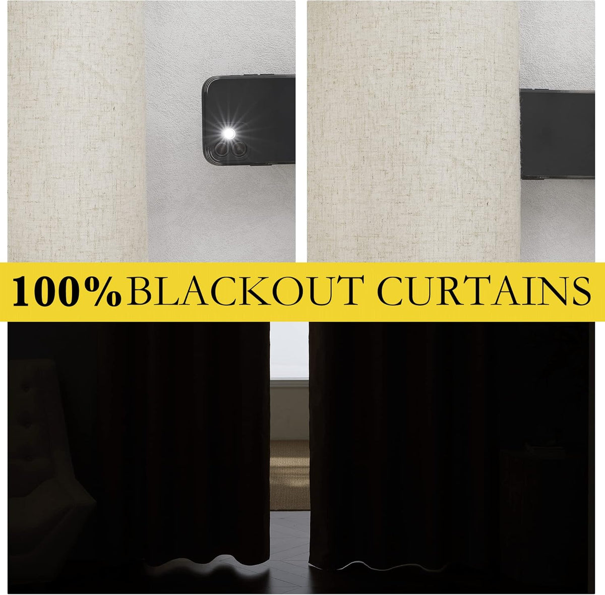 48"L x 52"W linen curtains in Natural, alternate view 2