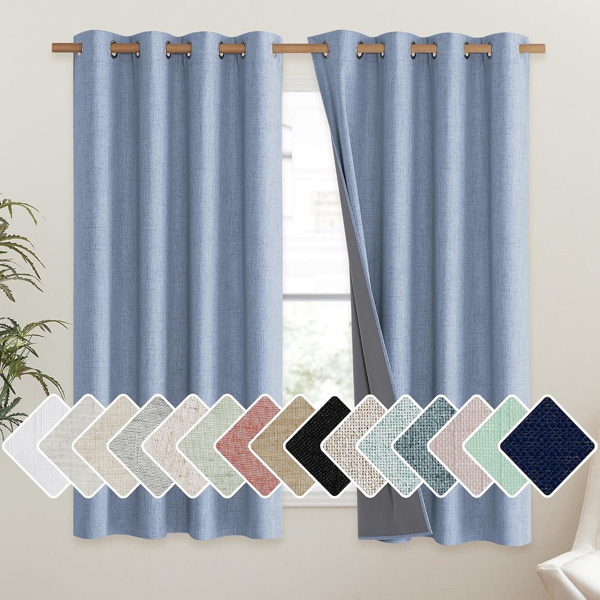 48"L x 52"W polyester curtains in Stone Blue