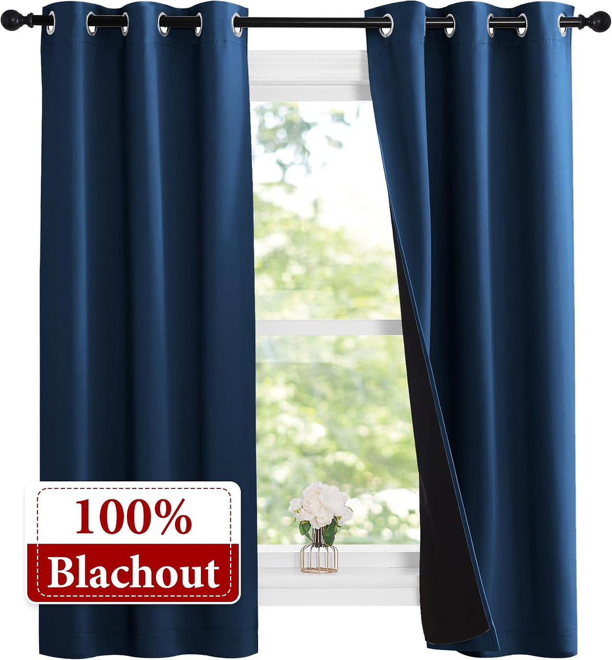 50"L x 37"W polyester curtains in Moroccan Blue, alternate view 2