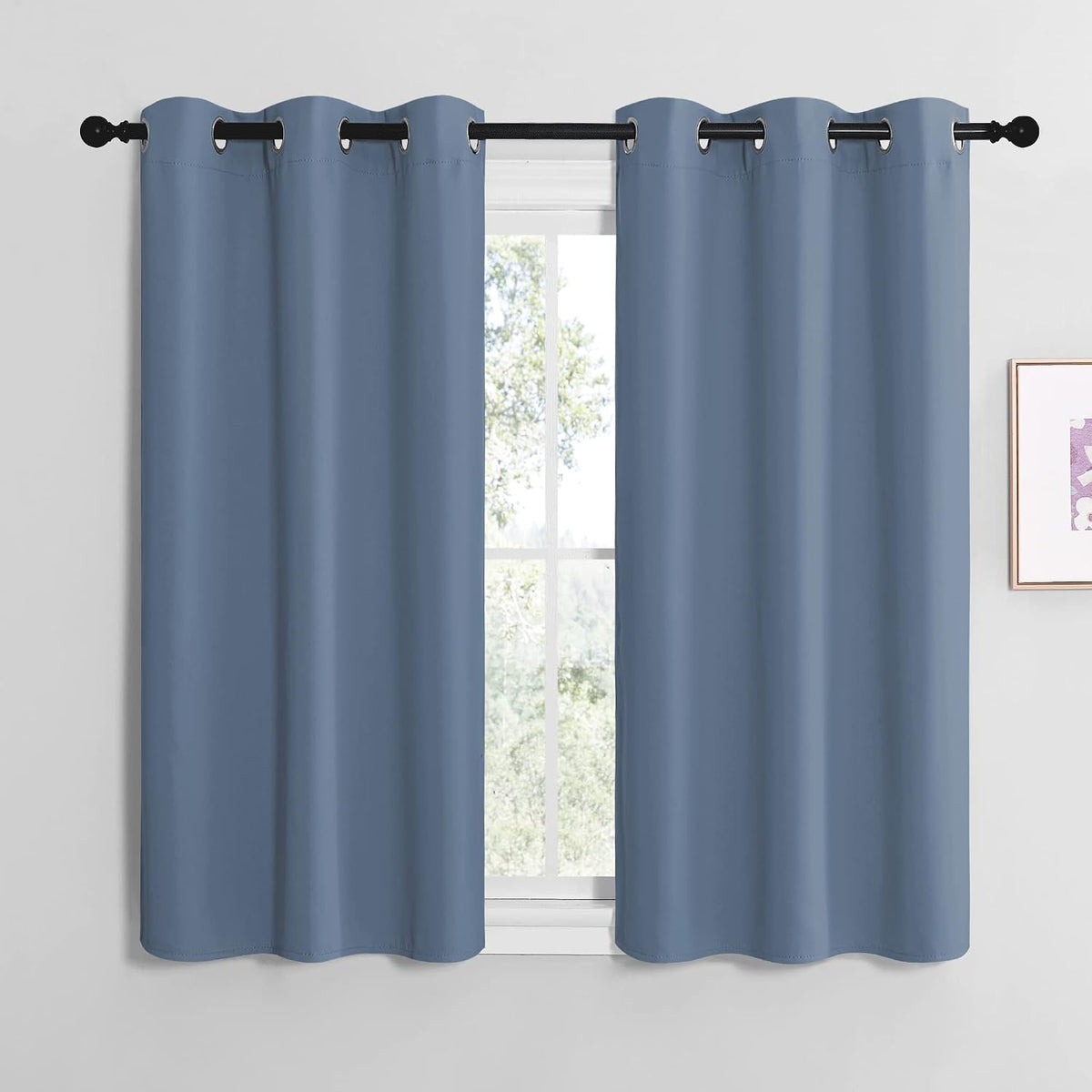 50"L x 42"W polyester curtains in Stone Blue