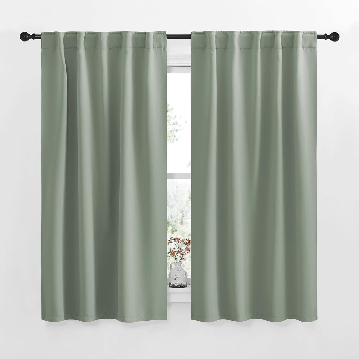 54"L x 34"W polyester curtains in Greyish Green