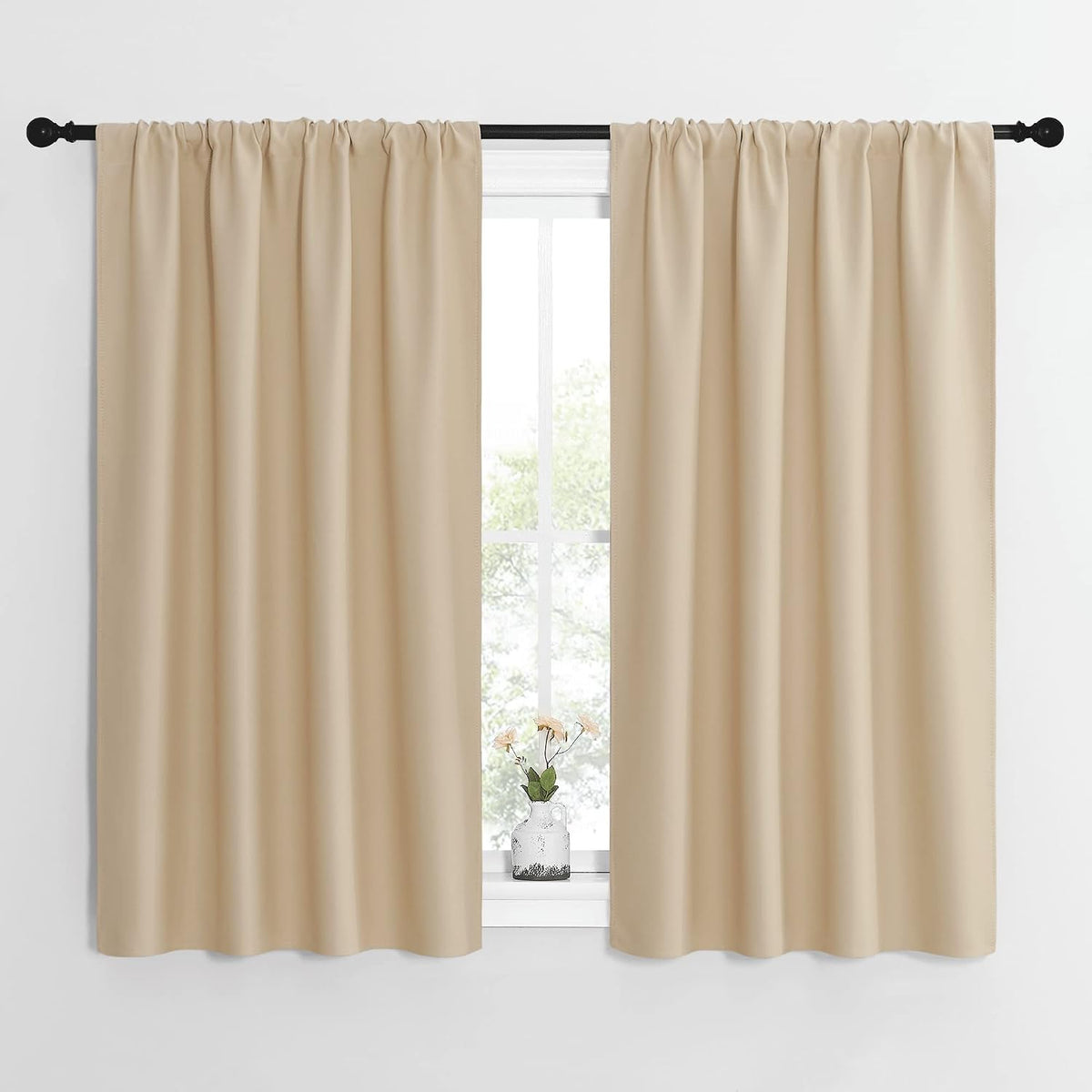54"L x 42"W polyester curtains in Biscotti Beige