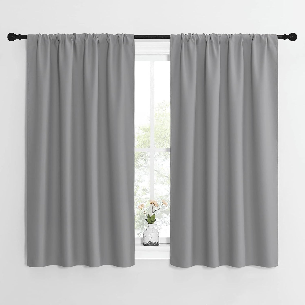 54"L x 42"W polyester curtains in Silver Grey