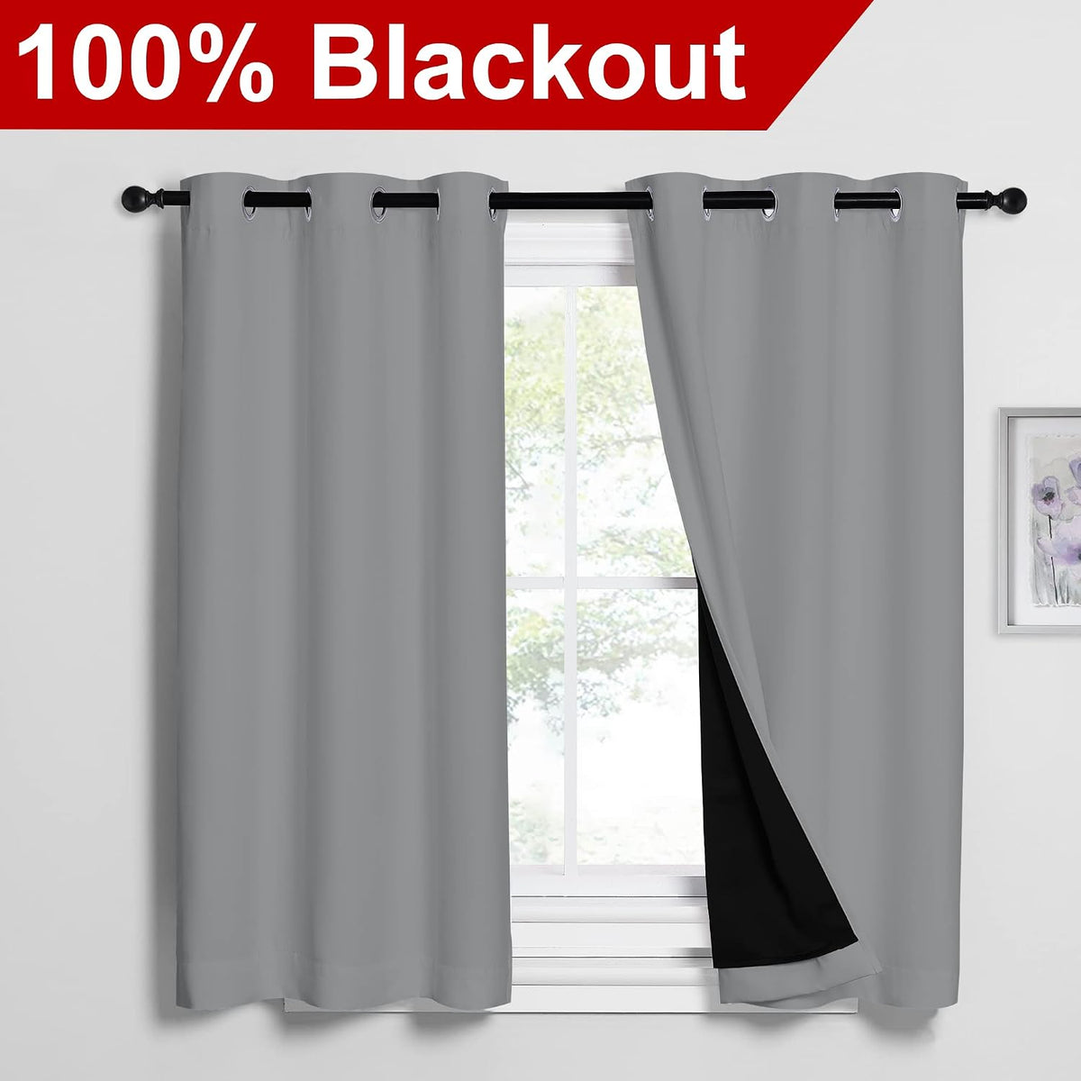 54"L x 42"W polyester curtains in Silver Grey, alternate view 2