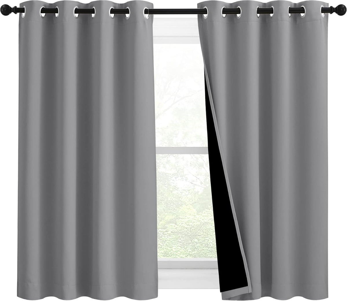 54"L x 46"W polyester curtains in Silver Grey