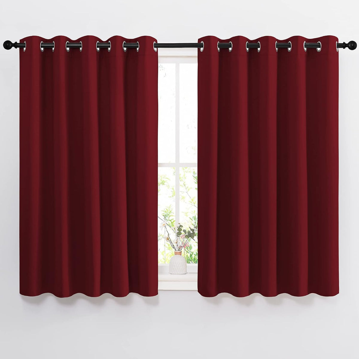 54"L x 66"W fabric curtains in Burgundy Red