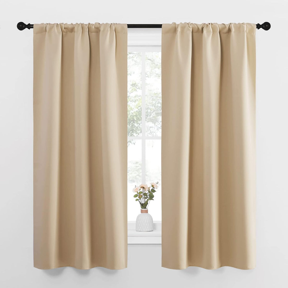 63"L x 34"W polyester curtains in Biscotti Beige