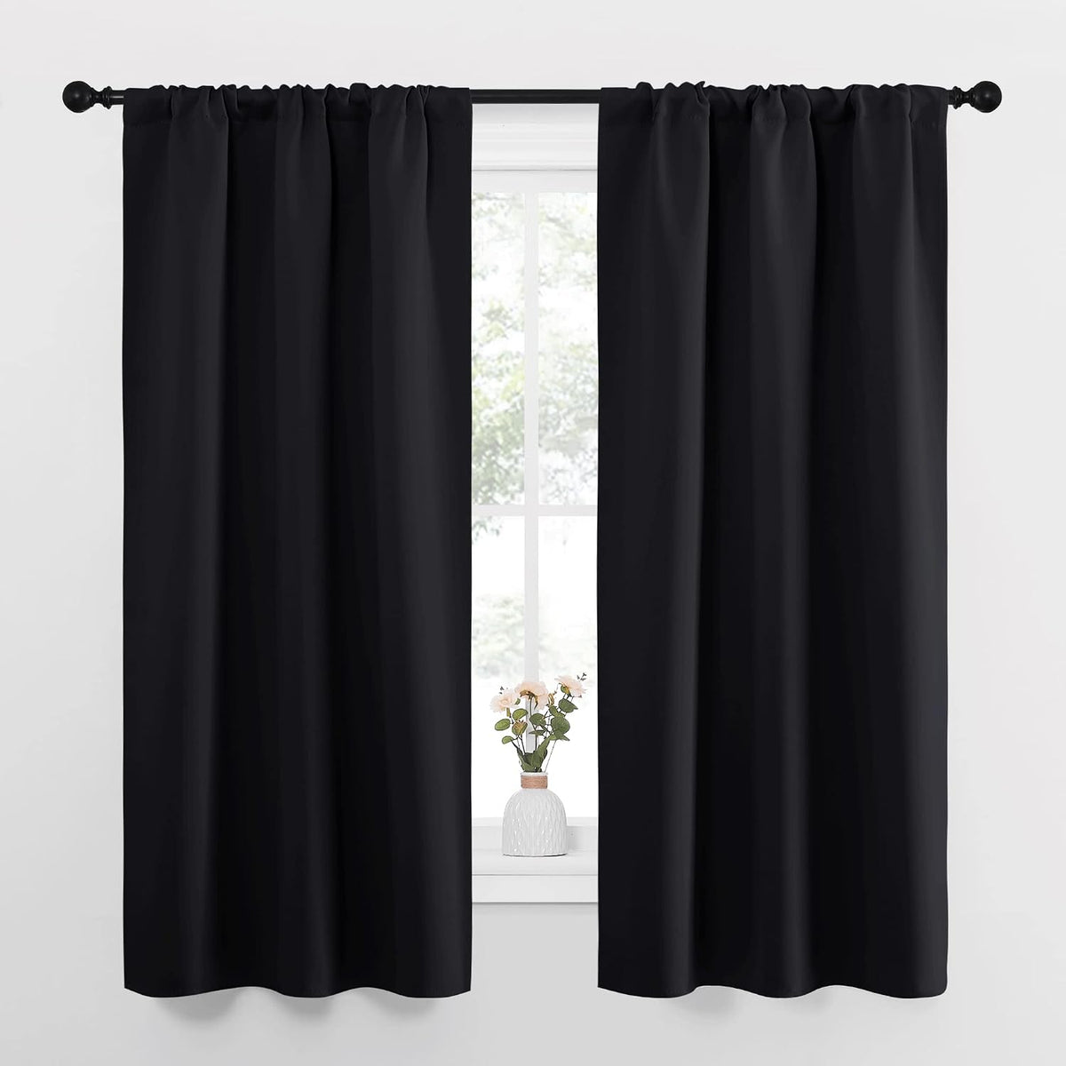 63"L x 34"W polyester curtains in Black